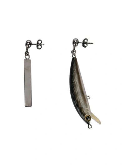 Shop Marine Serre Asymmetric Fishing Bait Earrings In Multi