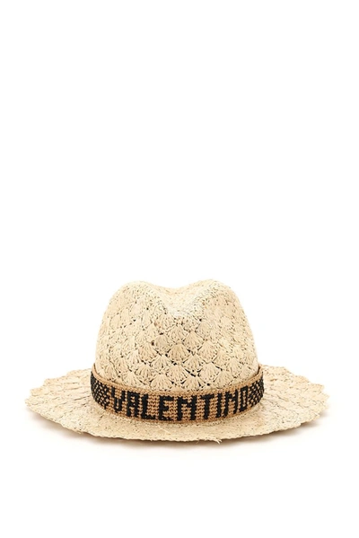 Shop Valentino X Borsalino Logo Embroidered Crochet Hat In Beige