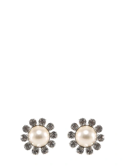 Shop Alessandra Rich Crystal Embellished Pearl Clip On Earrings In Silver