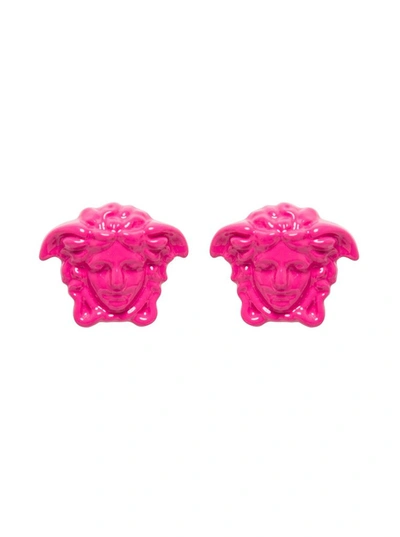 Shop Versace Medusa Stud Earrings In Pink