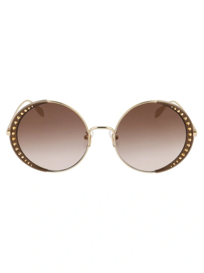 Shop Alexander Mcqueen Eyewear Round Frame Sunglasses In Gold