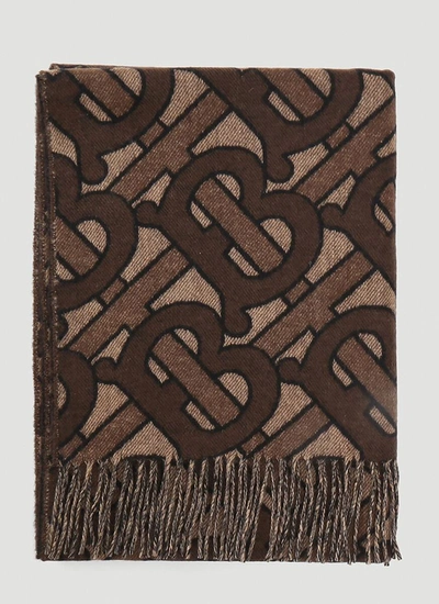 Shop Burberry Monogram Jacquard Scarf In Brown