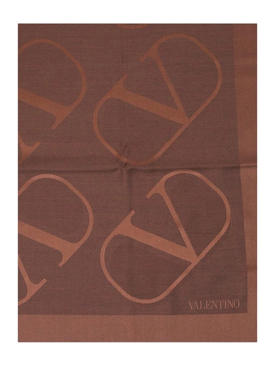 Shop Valentino Vlogo Jacquard Motif Scarf In Brown