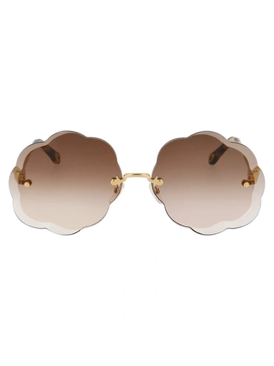 Shop Chloé Eyewear Rosie Floral Shape Sunglasses In Gold