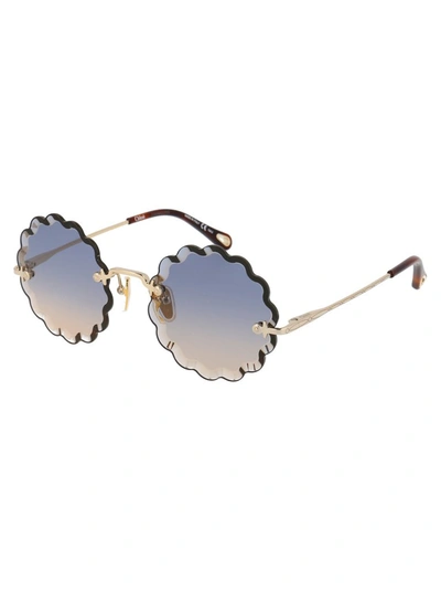 Shop Chloé Eyewear Round Scalloped Frame Sunglasses In Gold