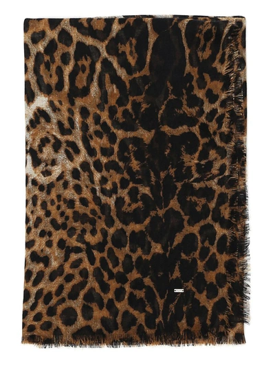 Shop Saint Laurent Leopard Print Scarf In Multi