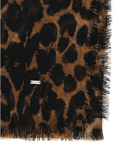 Shop Saint Laurent Leopard Print Scarf In Multi