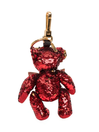 Shop Burberry Thomas Sequins Keychain In Red