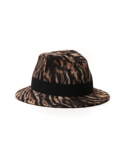 Shop Saint Laurent Animal Print Fedora Hat In Multi