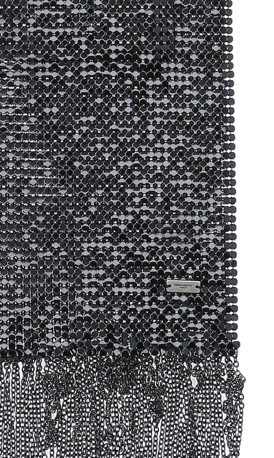 Shop Saint Laurent Fringed Mesh Scarf In Black