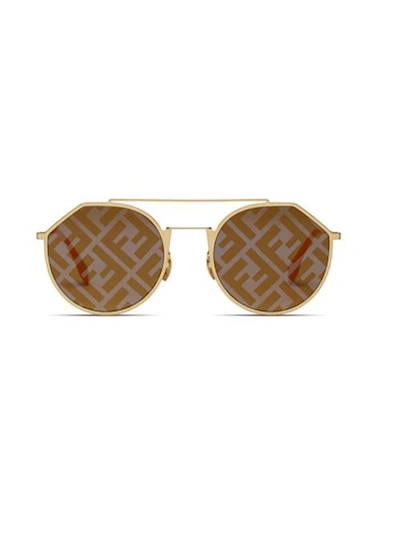 Shop Fendi Eyewear Round Frame Sunglasses In Gold