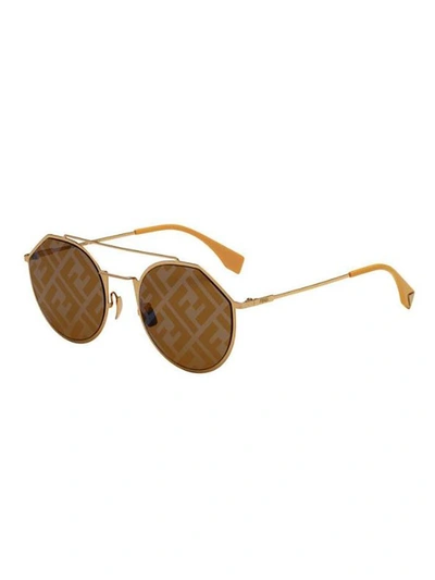 Shop Fendi Eyewear Round Frame Sunglasses In Gold