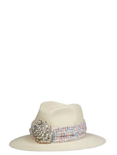 Shop Maison Michel Crystal Embellished Fedora Hat In White