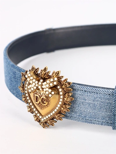 Shop Dolce & Gabbana Devotion Denim Belt In Blue