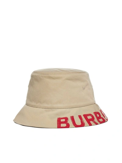 Shop Burberry Reversible Logo Bucket Hat In Beige