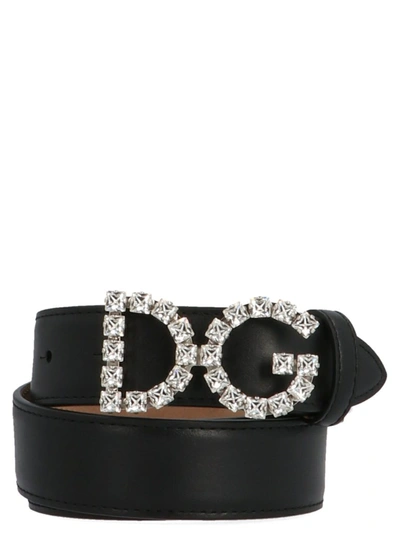 Shop Dolce & Gabbana Dg Embellished Belt In Black