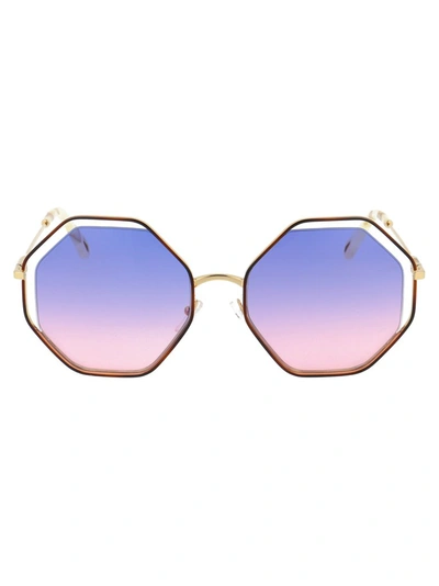 Shop Chloé Eyewear Poppy Octagonal Frame Sunglasses In Gold