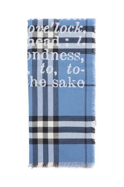 Shop Burberry Love Check Jacquard Scarf In Blue