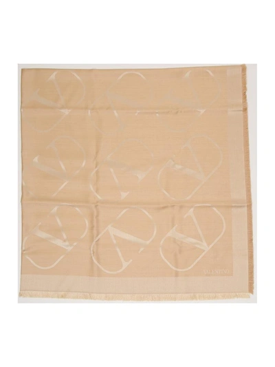 Shop Valentino Vlogo Jacquard Motif Scarf In Beige