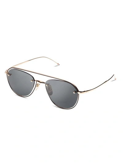 Shop Thom Browne Eyewear Aviator Sunglasses In Gold