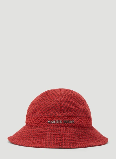 Shop Marine Serre Logo Plaque Jacquard Bucket Hat In Red