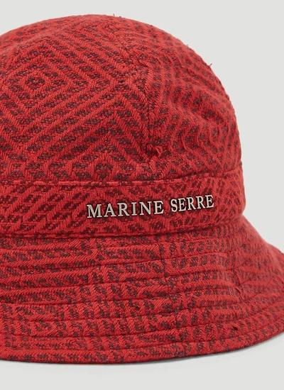Shop Marine Serre Logo Plaque Jacquard Bucket Hat In Red