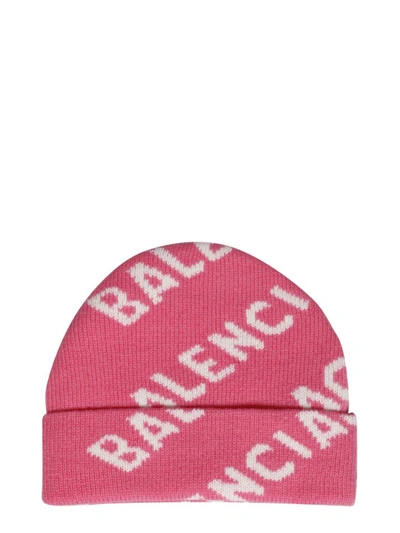 Shop Balenciaga Intarsia Logo Beanie Hat In Pink