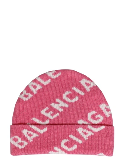 Shop Balenciaga Intarsia Logo Beanie Hat In Pink