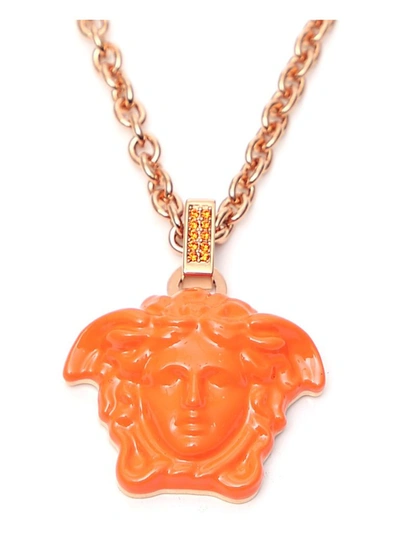 Shop Versace Medusa Pendant Necklace In Orange