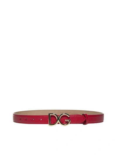 Shop Dolce & Gabbana Monogram Logo Buckle Belt In Red