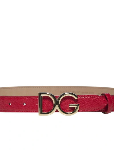 Shop Dolce & Gabbana Monogram Logo Buckle Belt In Red