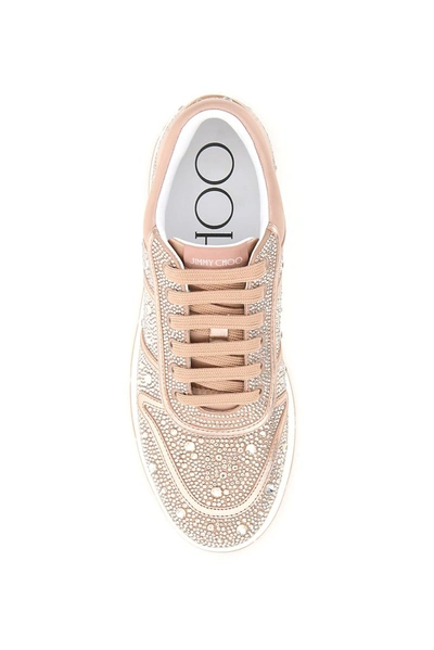 Shop Jimmy Choo Hawaii Crystal Embellished Sneakers In Beige