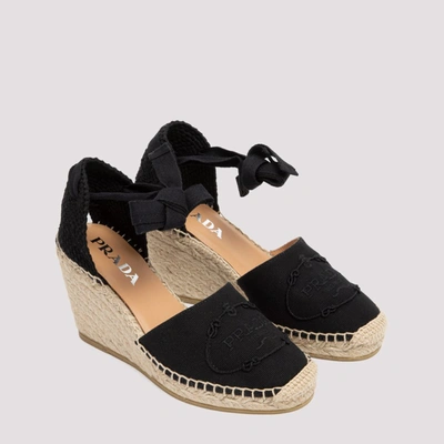 Shop Prada Ankle Straps Wedge Espadrilles In Black