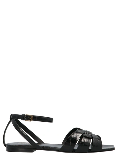 Shop Saint Laurent Tribute Flat Sandals In Black