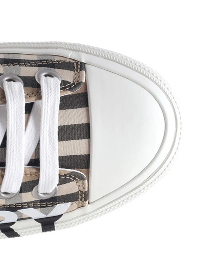 Shop Burberry Logo Checked Sneakers In Beige