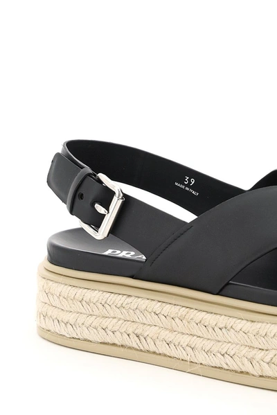 Shop Prada Flatform Espadrille Sandals In Black