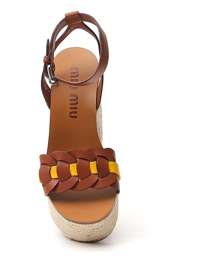 Shop Miu Miu Ankle Strap Platform Sandals In Beige