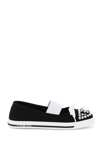 Shop Miu Miu Crystal Embellished Sneakers In Black