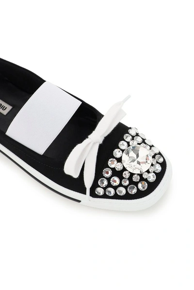 Shop Miu Miu Crystal Embellished Sneakers In Black