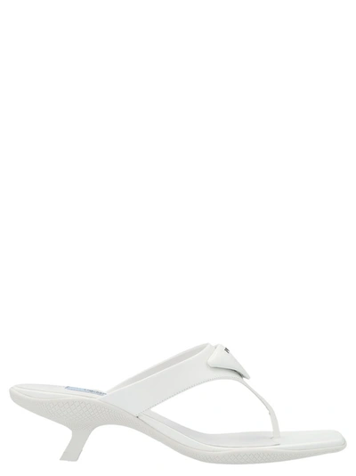 Shop Prada Logo Plaque Thong Sandals In White