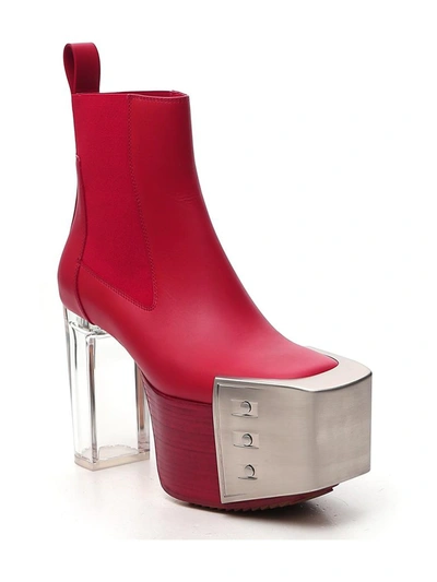 Shop Rick Owens Beveled Platform Boots In Red