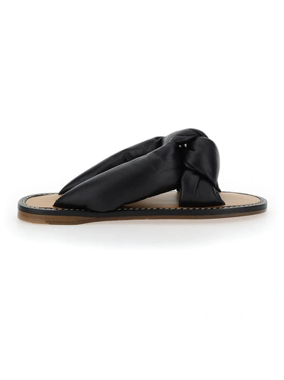 Shop Miu Miu Knot Detail Flat Slides In Black