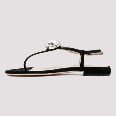 Shop Miu Miu Crystal Embellished Thong Sandals In Black