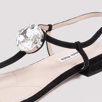 Shop Miu Miu Crystal Embellished Thong Sandals In Black