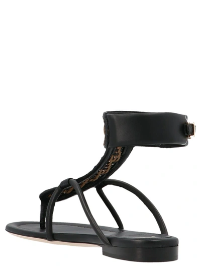 Shop Fendi Ff Interlace Thong Sandals In Black