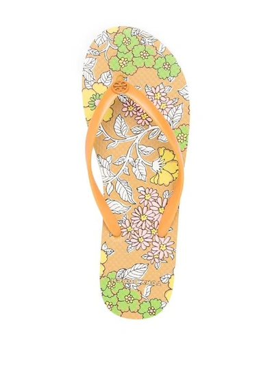 Shop Tory Burch Floral Printed Flip Flops In Yellow
