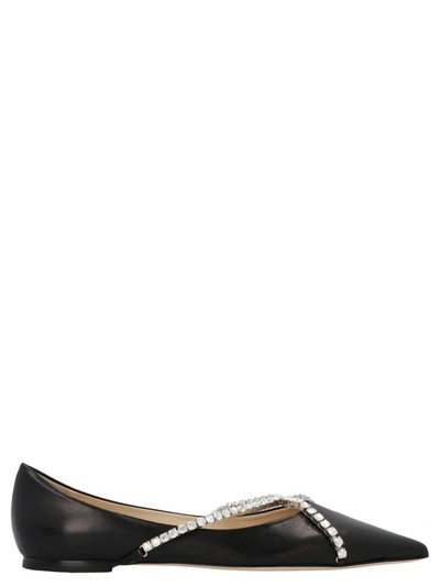 Shop Jimmy Choo Genevi Crystal Embellished Straps Flats In Black