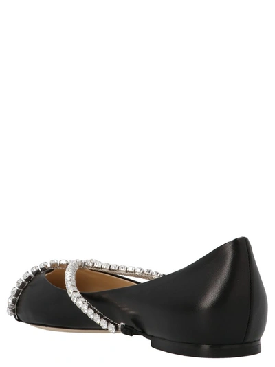 Shop Jimmy Choo Genevi Crystal Embellished Straps Flats In Black