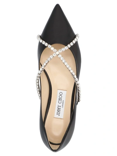 Shop Jimmy Choo Genevi Crystal Embellished Straps Flats In Black