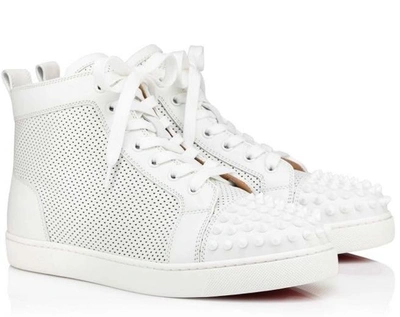 Shop Christian Louboutin Lou Spikes Sneakers In White